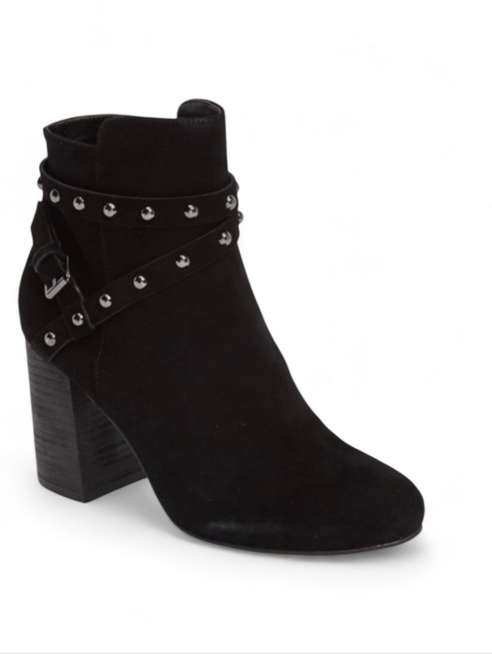 BP Kolo Flaired-heel Black Studded Bootie, Size 7.5M